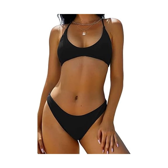 Women's Tie Back Padded High Cut Bralette Bikini Set Two Piece Swimsuit