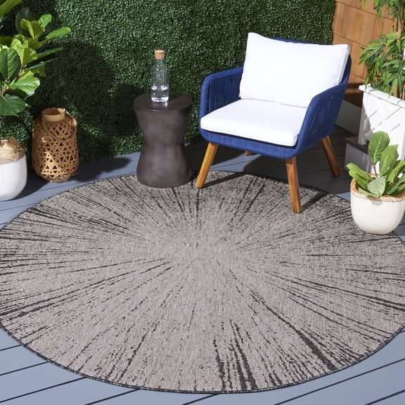 SAFAVIEH Courtyard Jaymz Radiant Indoor/Outdoor Area Rug, Beige/Black, 6'7" x 6'7" Round
