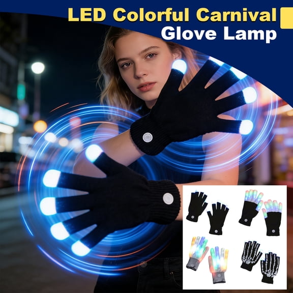LED Light Up Gloves with 7 Colors & Multiple Modes, Flashing Fingertip Rave Gloves, Glow in The Dark Party Favors for Kids Adults (1 Pair)