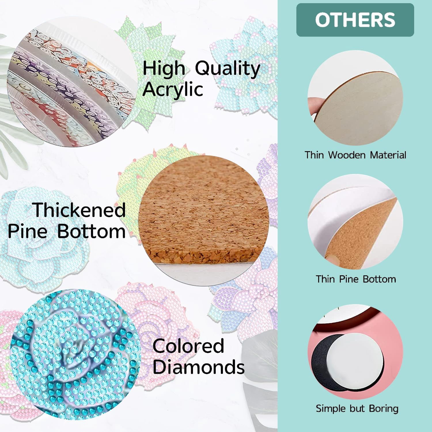 Succulent Diamond Art Coasters, Flower Diamond Painting Coasters Kits with Holder, DIY Plants Coaster Kit with Cork Bases for Adults Art Craft Supplies Gift