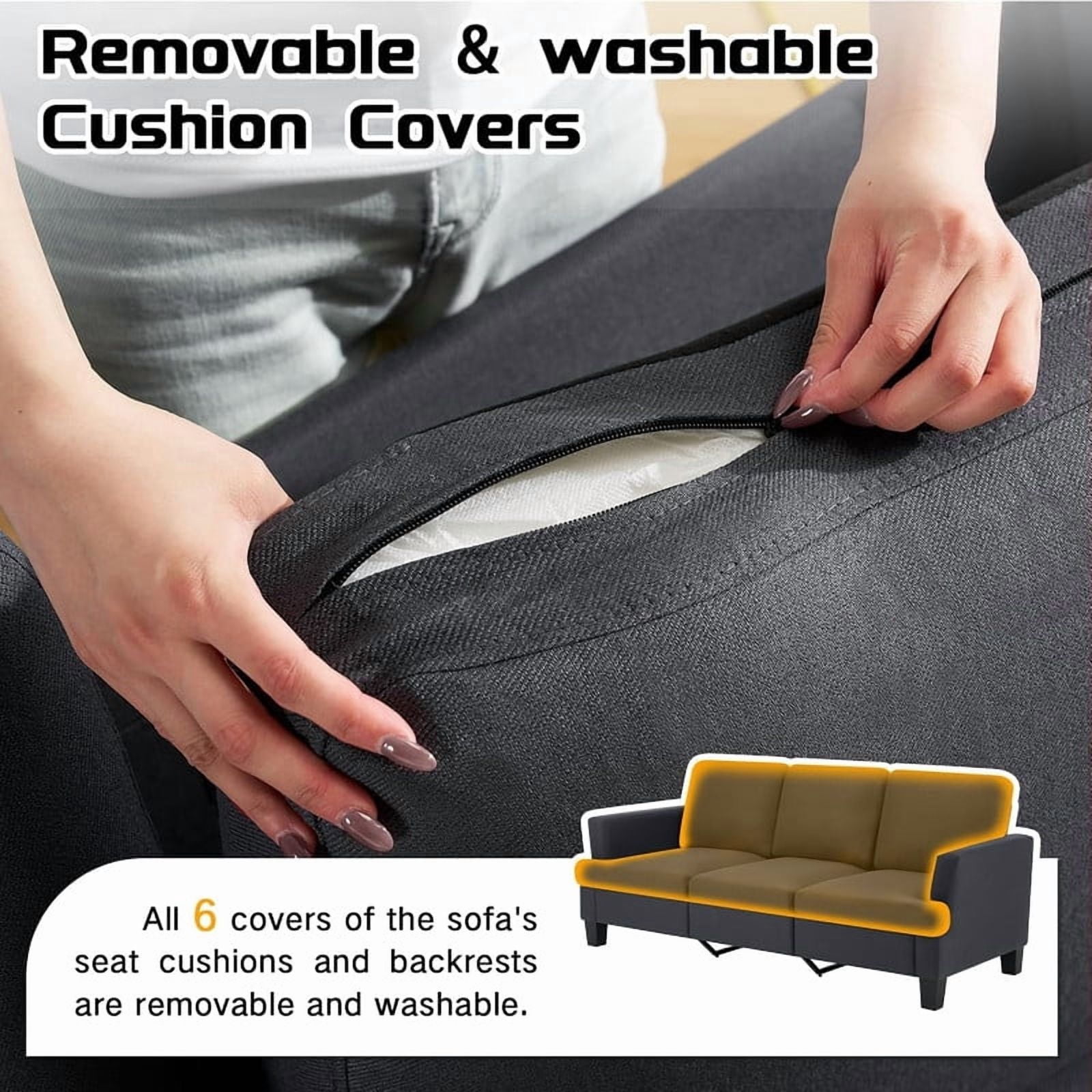 84" Modern 3-Seater Sofa, Upholstered Couch with Washable Covers and 25.6'' Deep Seat, Comfy Sofa Couch for Living Room, Bedroom, Apartment, Office