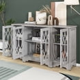 thumbnail image 4 of Retro Sideboard Glass Door With Curved Line Design Ample Storage Cabinet With Black Handle And Three Adjustable Shelves For Dining Room And Kitchen (Antique White), 4 of 9