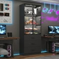 thumbnail image 2 of Blotout 79" Tall Display Cabinet with LED Sensor Light & Pop-up Glass Doors & 3 Drawers , Modern 6-Tier Bookcase Curio Storage Cabinet for Bedroom, Living Room, Office(Black-79"), 2 of 8