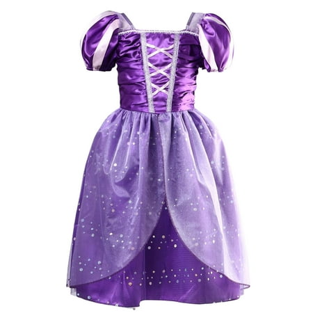 Kids Girls Little Princess Fairytale Cosplay Costume Party Fancy Purple Dress 3-8T