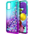 thumbnail image 2 of Nagebee Case for Samsung Galaxy A51 4G with Tempered Glass Screen Protector (Full Coverage), Sparkle Glitter Liquid Bling Diamond [Ring Holder & Wrist Strap] Women Girls Cute Case (Aqua/Purple), 2 of 6