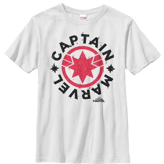 Boy's Marvel Captain Marvel Star Symbol Circle  Graphic Tee White Medium