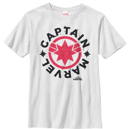 Boy s Marvel Captain Marvel Star Symbol Circle Graphic Tee White Small