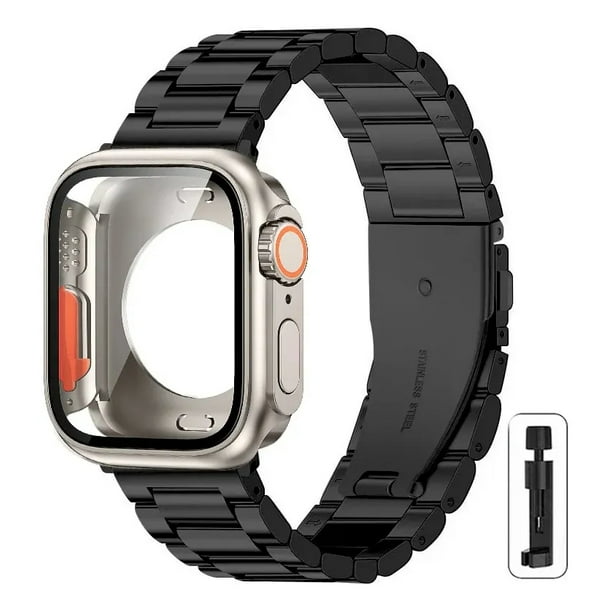Correa Para Apple Watch, Acero Inoxidable con Funda Ultra, Compatible con 40/41/42/44/45/46mm