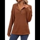 thumbnail image 3 of Suéter Tipo Túnica Informal de Larga con Cuello en V para Mujer, Estilo Henley, para Otoño, A , para el Trabajo Color Caramelo M, 3 of 9