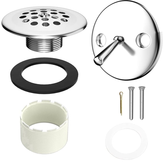Trip Lever Tub Trim Kit with Trip Lever Overflow Face Plate for 1-1/2" and 1-3/8" Bathtub Drains with Strainer, Overflow and Matching Screws,Silver
