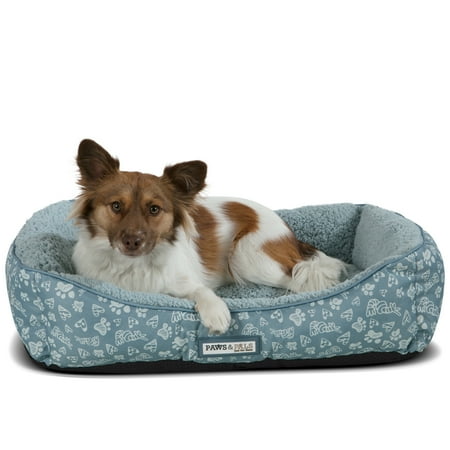 Paws & Pals Signature Dog Bed Printed Bolster Heated Cozy Cushion for Pets Cats Kittens Puppies