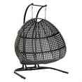 thumbnail image 5 of 2 Person Double Swing Egg Chair, Foldable Hanging Chair Hammock Chair with Stand and Cushion, for Indoor Outdoor Balcony Bedroom Garden, Dust-Blue+Black, 5 of 7