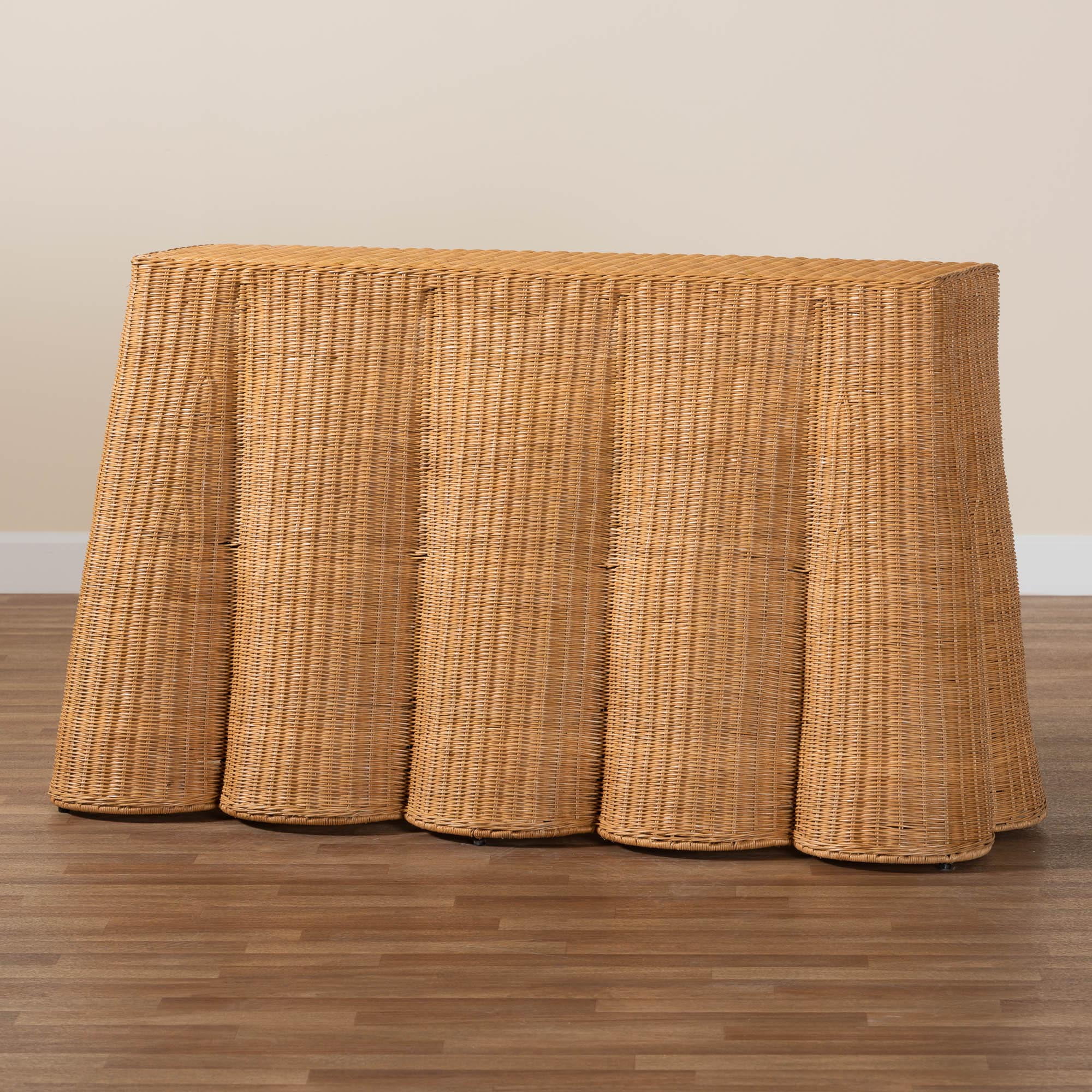 bali & pari Palm Boho Console Table, Natural Rattan, Honey