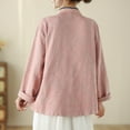 thumbnail image 4 of Dazajoo Women's Retro Chinese Frog Button Tops Casual Floral Embroidered V Neck Shirts Summer Cotton Linen Long Sleeve New Chinese Blouses,Pink,XL, 4 of 5