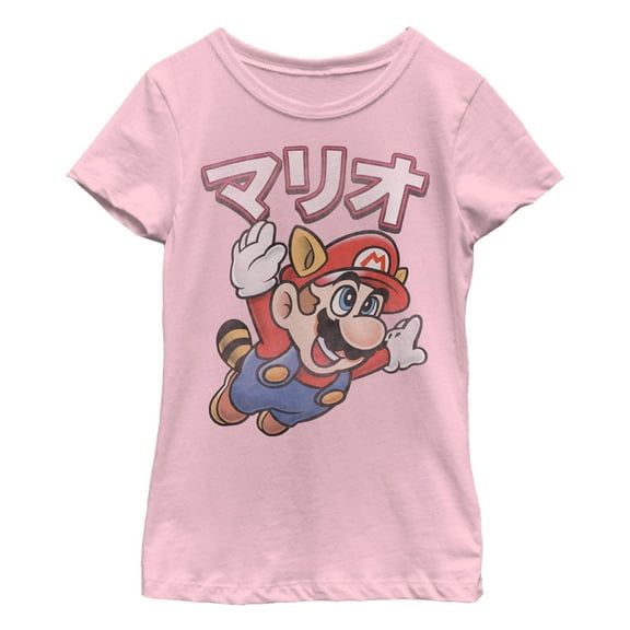 Girl's Nintendo Super Mario Bros Japanese  Graphic Tee Light Pink Medium