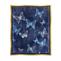 Stupell Industries Blue Abstract Butterflies Animals & Insects Painting Gold Floater Framed Art Print Wall Art