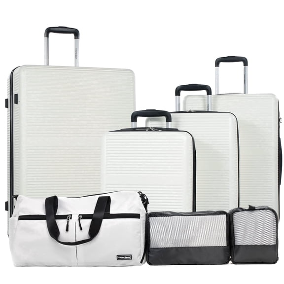 Tripcomp 7-Piece Hardside Luggage Set, Lightweight Suitcase with Spinner Wheels, TSA Lock and Travel Bag,White