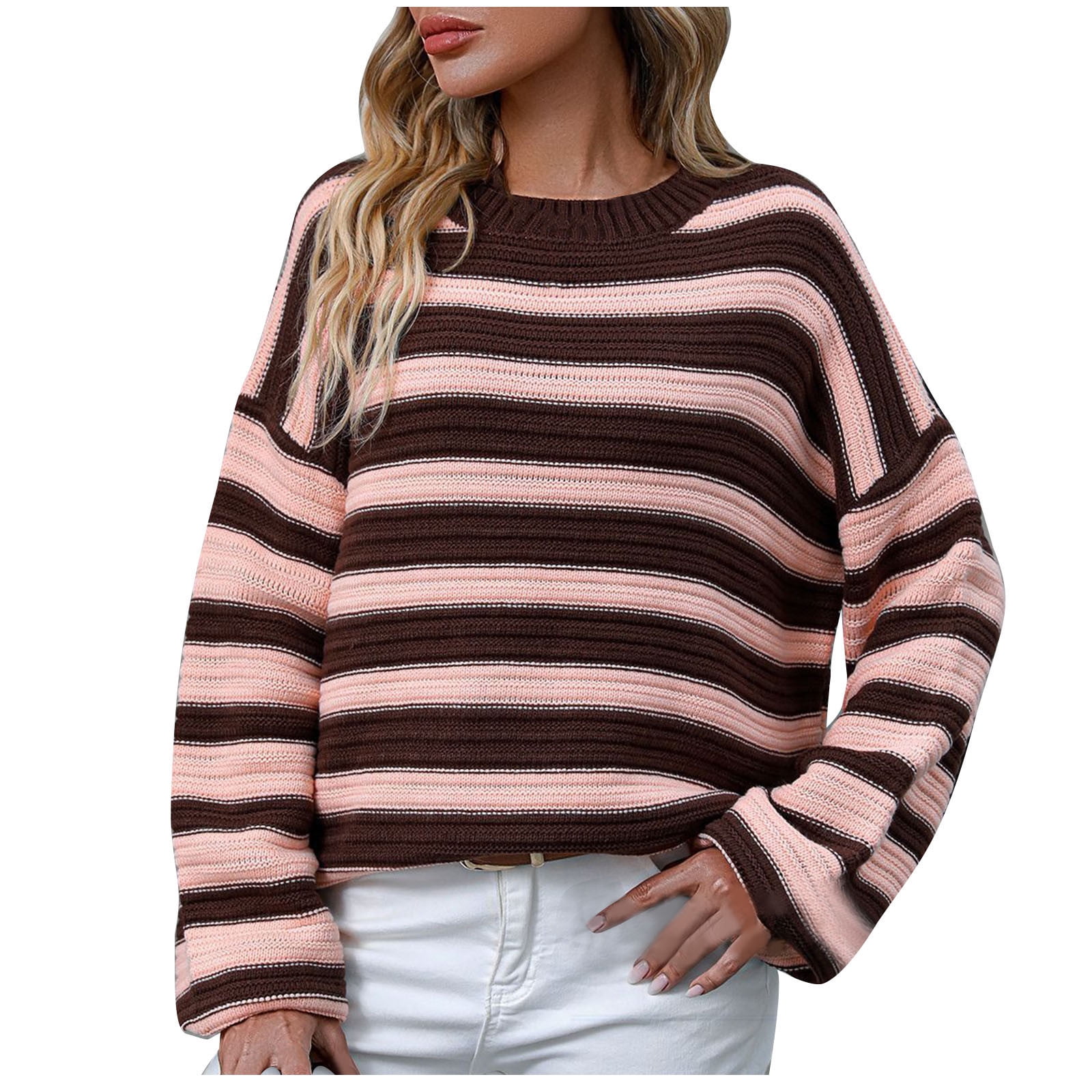Womens Long Sweaters for Leggings Womens Striped Knitted Loose