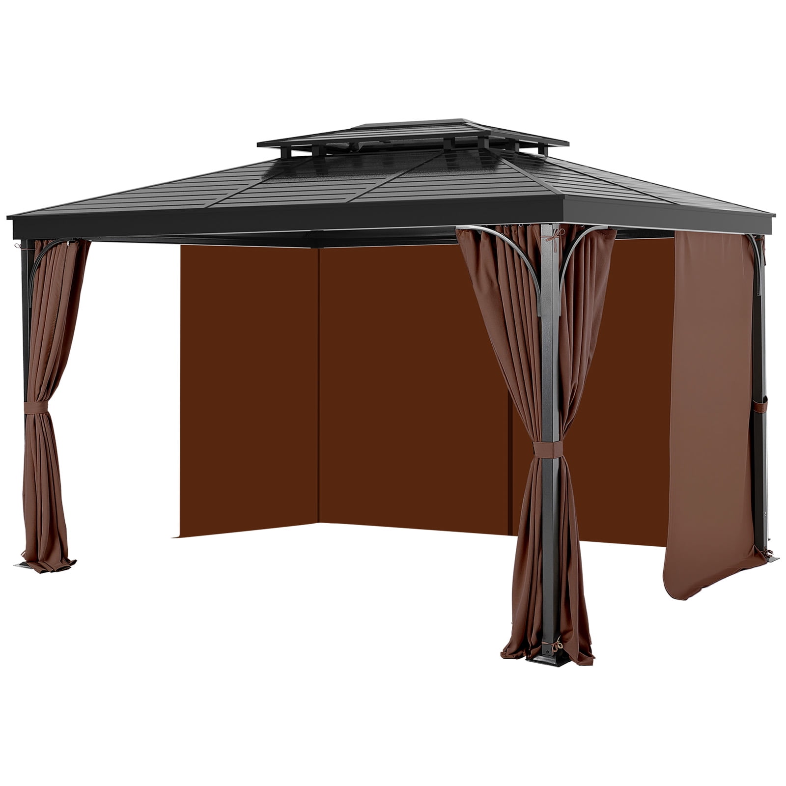 KFFKFF Outdoor Waterproof Gazebo Curtains, 10' x 10', 4-Panel Privacy Sidewalls with Zippers, 6.9' Tall Universal Sunshade Replacement for Patio Canopy, Only Curtains, Coffee