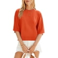 thumbnail image 2 of Short Sleeved Solid Color Women Casual Crewneck Knit Crop Sweater Tops, 2 of 5