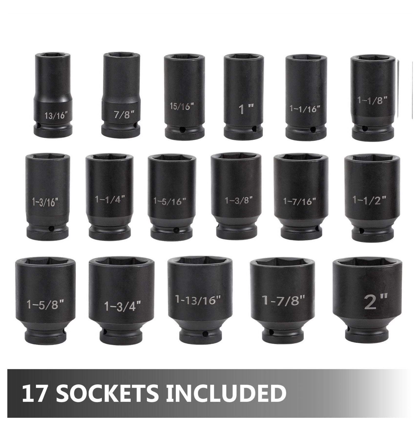 3/4 Inch Drive Impact Socket Set 22 Piece - Deep Socket Wrench Set, SAE Sizes 7/8-2 Inches, with Ratchet & Adapters for Trucks & Heavy Duty Vehicles