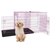 YRLLENSDAN 30in Dog Crates for Medium Dogs, Dog Kennel Indoor Dog Cage Metal Dog Crate with Divider & Double-Door Kennels Foldable Dog Crate, Pink
