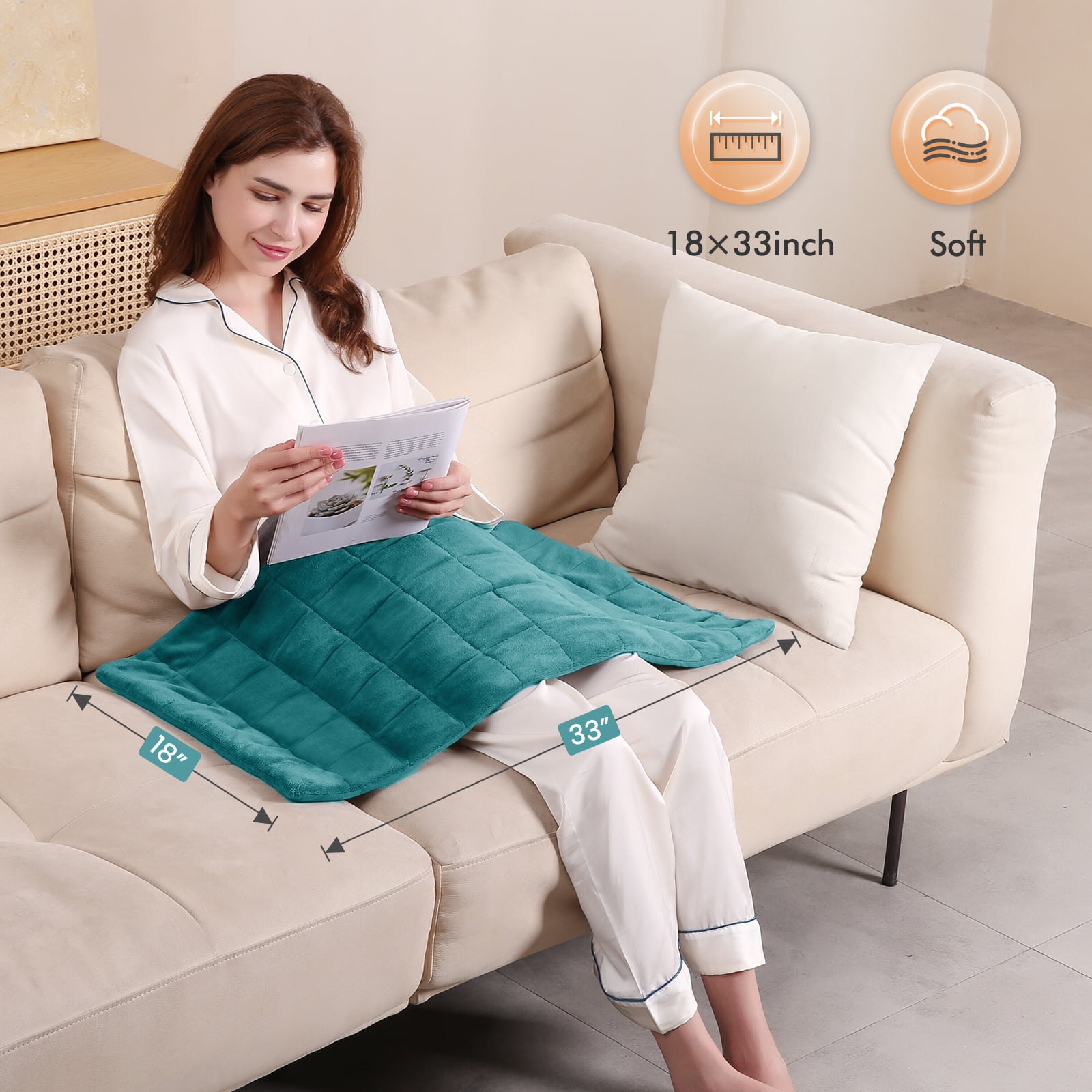 MaxKare Extra Large Weighted Heating Pad 33" X 18", 6 Heating Levels & 3 Time Settings for Back Neck Shoulder Stress & Cramps Relief, Light Blue