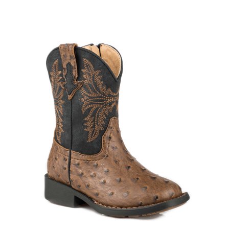 Roper Jed Toddlers Boys Brown Faux Leather Black Cowboy Boots 6