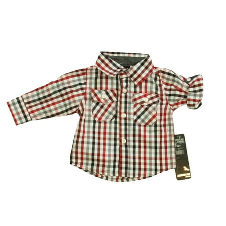 

Pre-owned American Hawk Boys Red | Gray | White Button Down Long Sleeve size: 3-6 Months