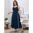 thumbnail image 5 of Women Summer Plus Size Swing Midi Dress Sleeveless Dark Blue XXXL, 5 of 9