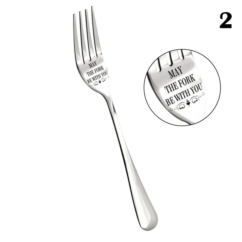 Best Gift for Husband Wife and Family 8 Kinds of Stainless Steel Fork Cutlery with Different Lettering Eat move plants Han Shi Engraved Fork 