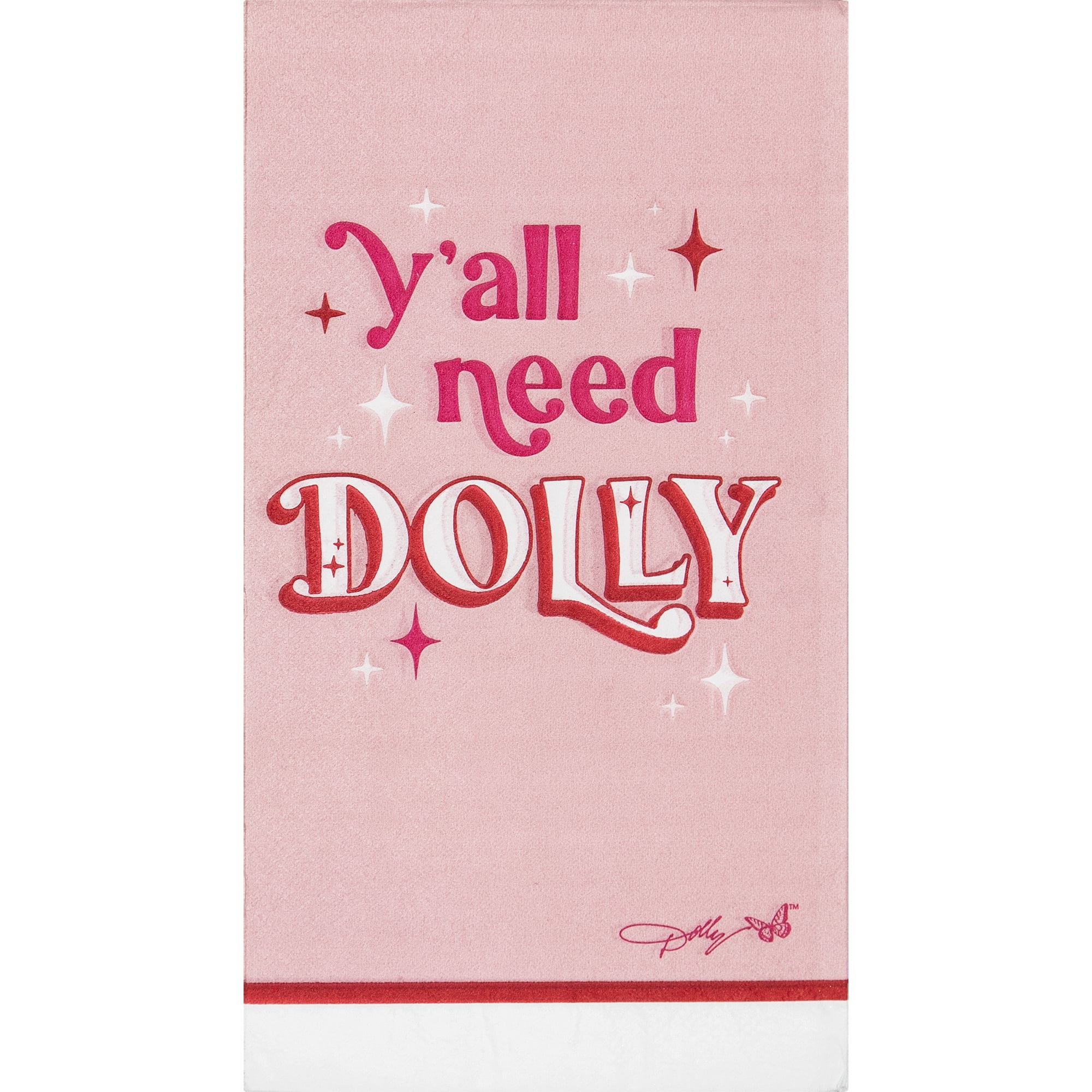Dolly Parton Pink and Silver Foil Ya'll Need Dolly Guest Towels 16 Count