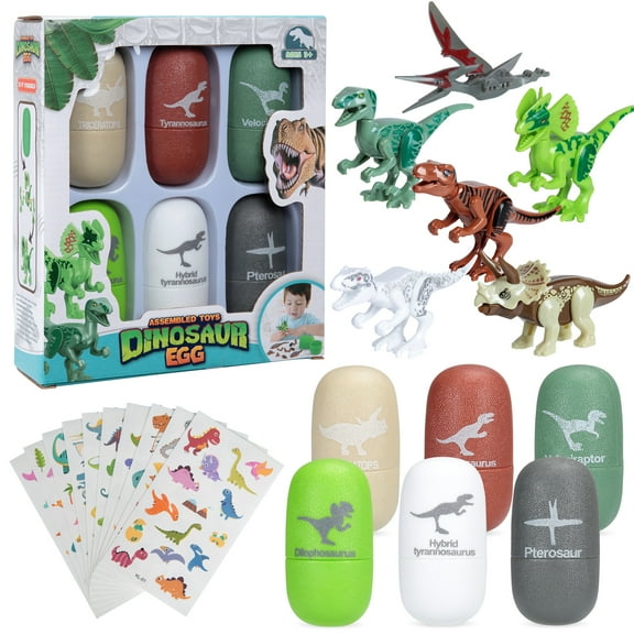 Acekid 6 Pack Dinosaur Easter Eggs, Prefilled Dinosaur Toys Building Blocks, Party Favor Easter Egg Gifts for Kids