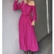 thumbnail image 1 of Vestido Largo, Vestido De Color Puro, Manga Farol, Casual, Un Hombro, Dobladillo Ancho Para Ir De Compras Para Niñas ANGGREK Otros, 1 of 7