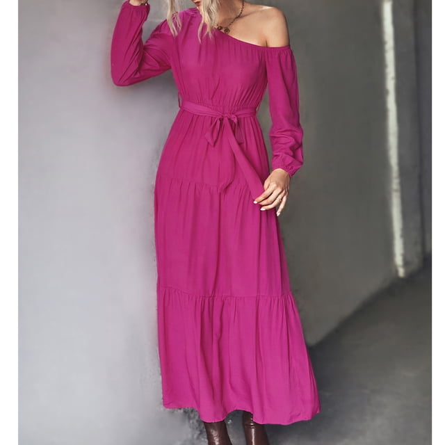 Vestido LargoDobladillo Ancho Con Cinturón Vestido De Dama Dobladillo Con Volantes Para Ir De Compras A Famle ANGGREK Otros