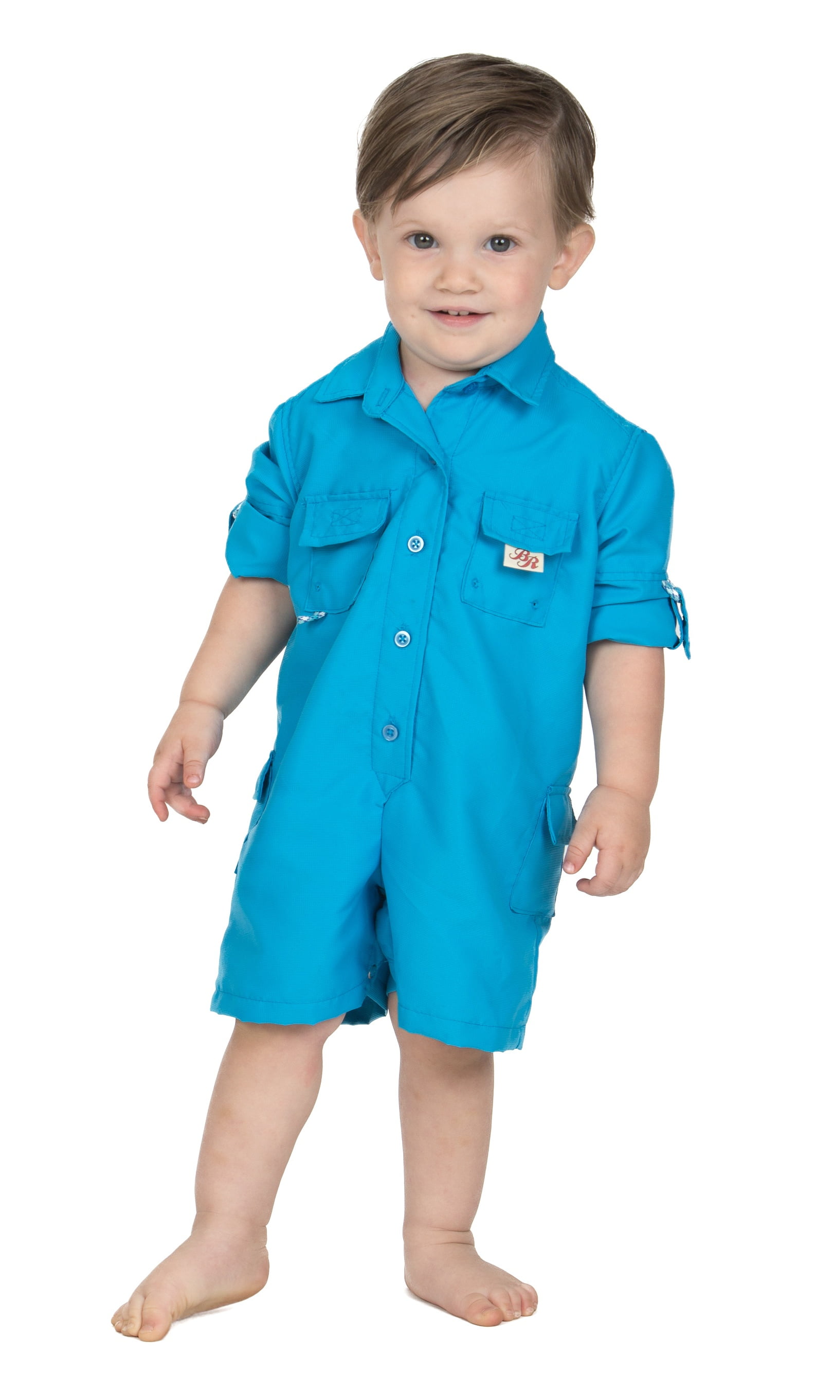 BullRed Baby Vented One Piece Fishing Shortall Romper w/ Snap Closure (6 Solid Colors)