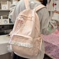 thumbnail image 5 of Large Capacity Backpack with Bow Pendant, Multi-Pockets Lace Zipper Closure School Bag for Outdoor Travel Trip (Pink), 5 of 8