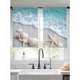 thumbnail image 3 of Sheer Curtains 45 inches Long 2 Panels Set Teal Beige Beach Starfish Seashell Sand Sea Waves Scenery Tiers Sheers Rod Pocket Small Window Short Curtains for Kitchen Cafe, Each 52" W x 45" L, 3 of 7