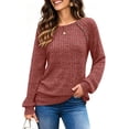 thumbnail image 3 of UVN Tops for Women Long Sleeve Buttons Shirts Dressy Crew Neck Tunic Blouses Fall Casual Lightweight Sweaters, 3 of 9