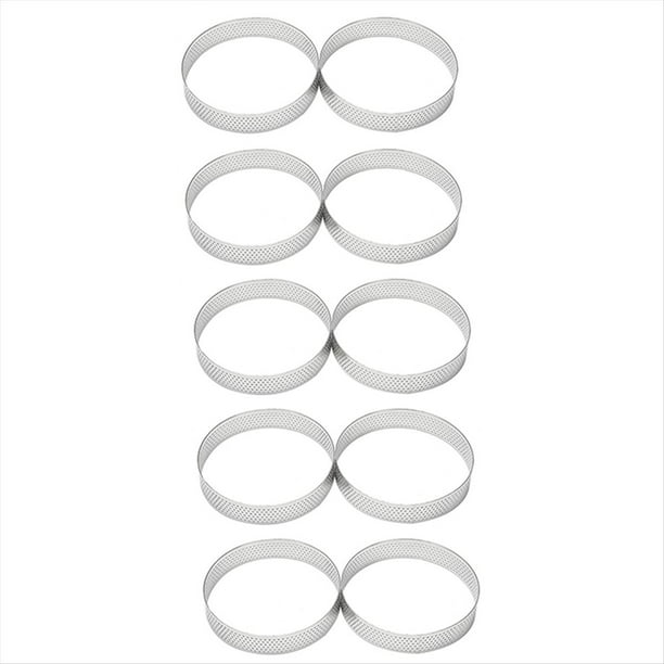 10 Moldes Circulares para Tartas con Agujeros de Acero Inoxidable para Tartas de Frutas, Moldes para Mousse, Moldes para Hornear de Cocina de 10 cm.