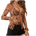 thumbnail image 5 of Boho All Over Print Deep V Neck Long Sleeve Multicolor Womens Tops (Women's), 5 of 5
