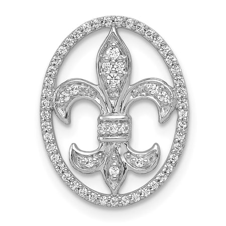 Quality Gold PM4070-020-WA 14K White Gold Oval 0.2 CTW Diamond Fleur De Lis Chain Slide Pendant