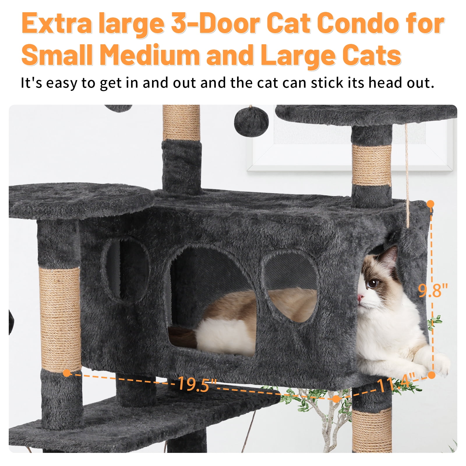BeauGift Cat Tree, 50-Inch Cat Tower for Indoor Cats, Plush Multi-Level Cat Condo with 5 Scratching Posts,Dark Gray