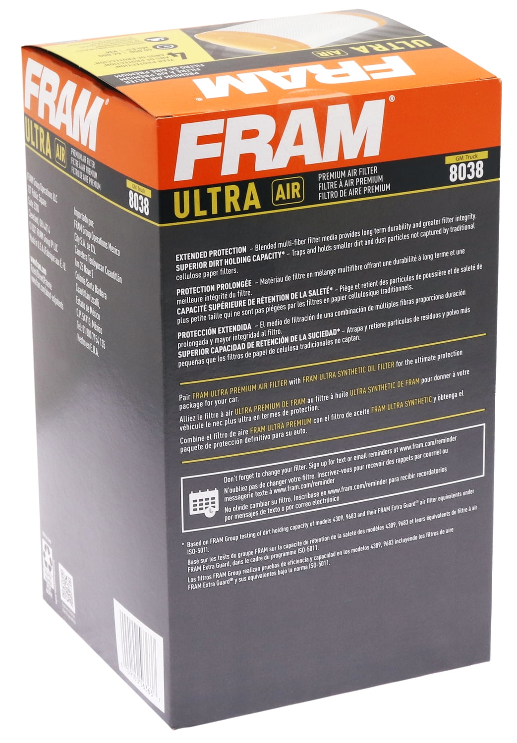 (2 pack) FRAM Ultra Premium 40,000 Mile Air Filter, 8038 for Select GM Trucks