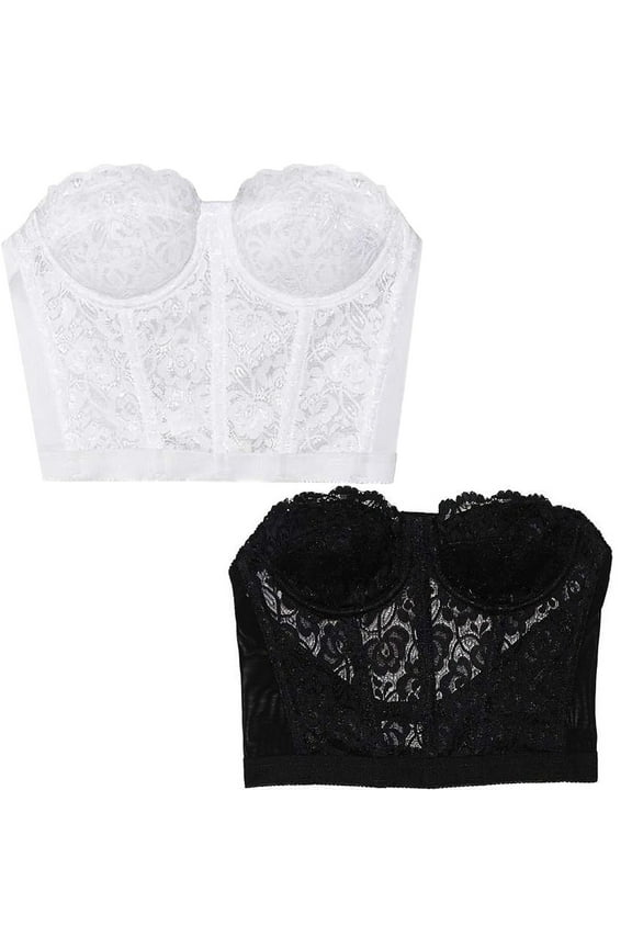 Women's Girdle Underwire Bustier, Low Plunge Backless & Strapless Bridal Lace Corset
