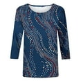 thumbnail image 4 of Tops for Women 3/4 Sleeve Round Neck Printed Shirts Casual Summer T-Shirts 1-Blue S, 4 of 6
