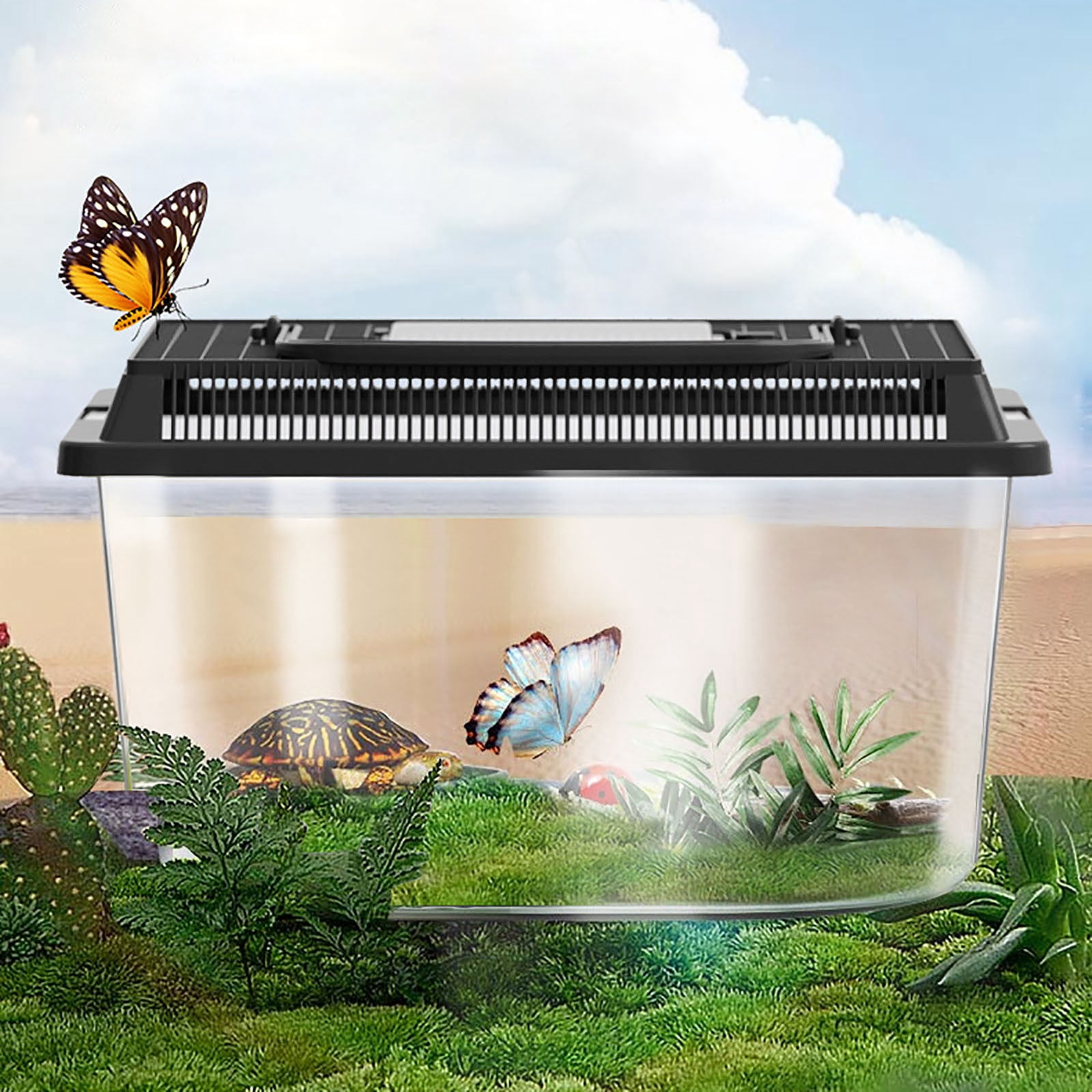UP T0 50% OFF! Portable Reptile Feeding Tank with Handle, Ventilated Faunarium for Geckos Crickets & Small Reptiles, Easy Clean Observation Habitat for Transport & Feeding