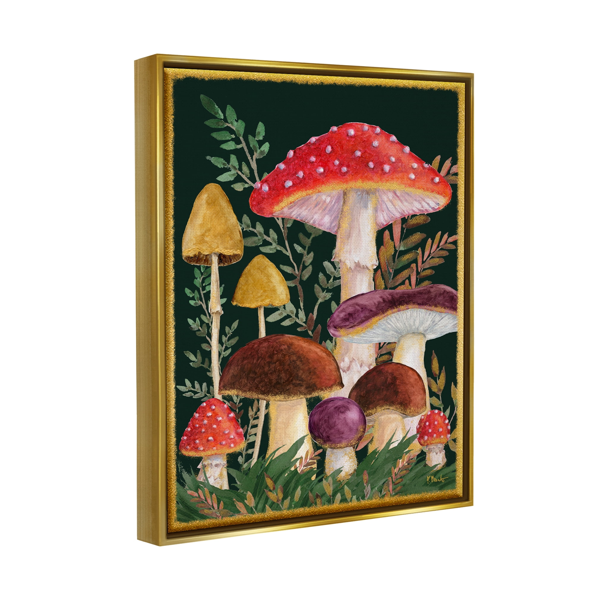 Stupell Industries Woodland Mushrooms Nature Botanical & Floral Painting Gold Floater Framed Art Print Wall Art, 25 x 31