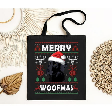 vintage Merry Woofmas Black Lab Christmas Dog Lover Xmas Bag Gift Black Tote Bag-TH42428