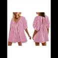 thumbnail image 2 of Mono de Rayas Extragrande para Mujer, Vestido Corto, Mono, Ropa de Playa para Vacaciones con Bolsillos. Rojo S, 2 of 7